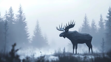 Naklejka premium Background image of a moose in its natural habitat, captured amidst beautiful untouched forest scenery, style book illustration