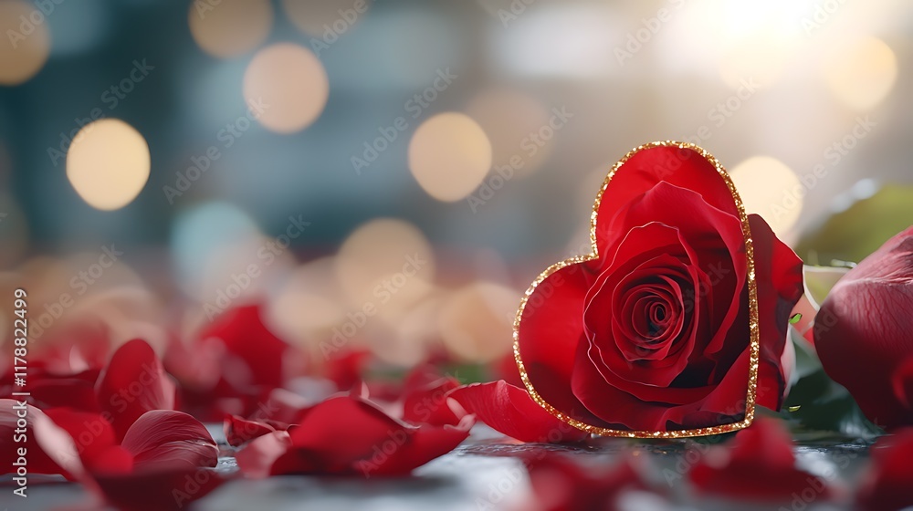 Poster a captivating close up view of a heart shaped arrangement of luxurious red roses their petals softly