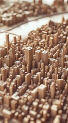 Obraz premium Intricate Wooden Cityscape Model Capturing Modern Urban Architecture