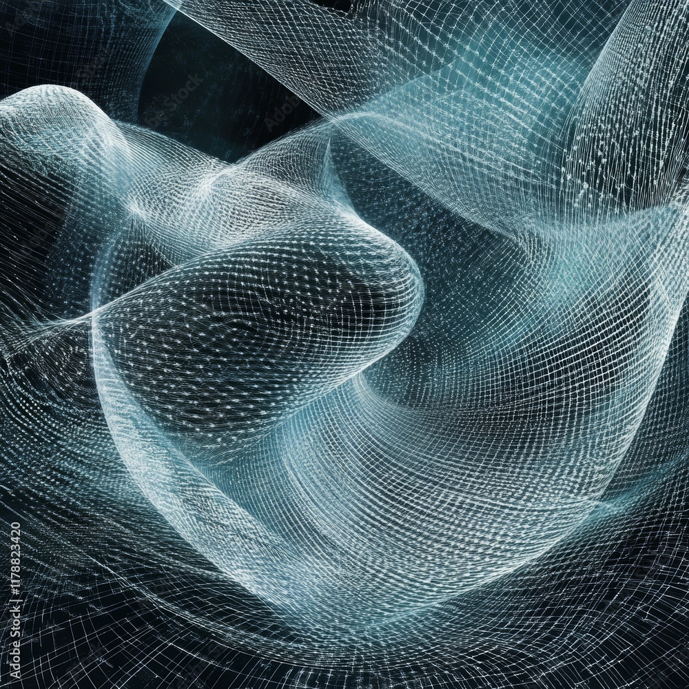 Poster abstract conceptual mesh composition illustrating flowing data and information patterns in digital a