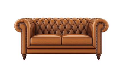 Classic Brown Leather Sofa Isolated on Transparent Background