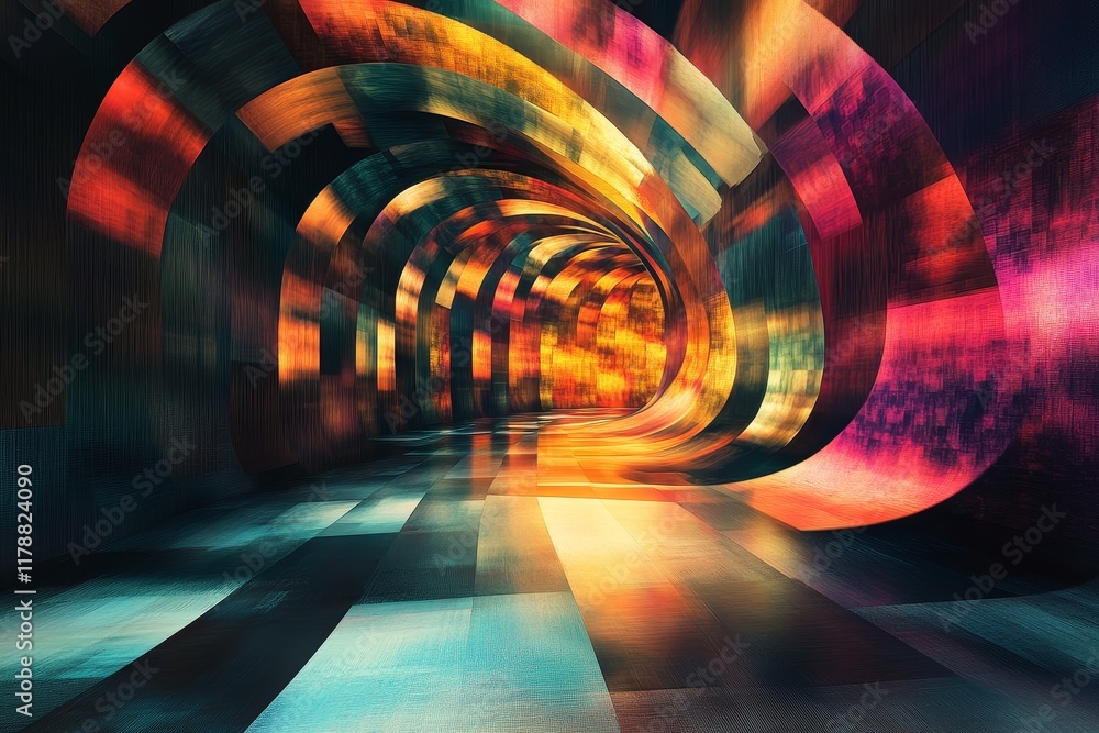 Aufkleber this abstract digital artwork features a vibrant, colorful background with dynamic waves and smooth 