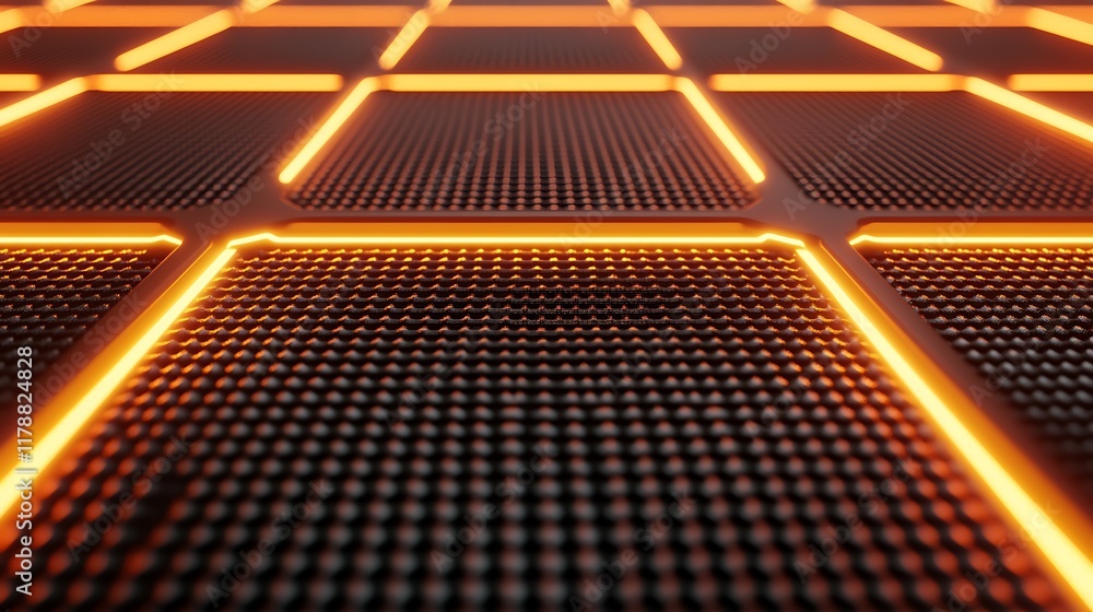 Poster abstract grid pattern with glowing orange lines