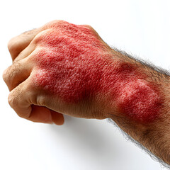 Naklejka premium a man ' s hand with a red rash on it
