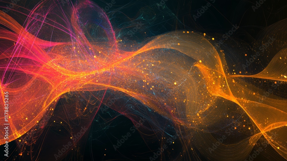 Poster explore a vibrant abstract representation of big data streams, featuring colorful light trails and d
