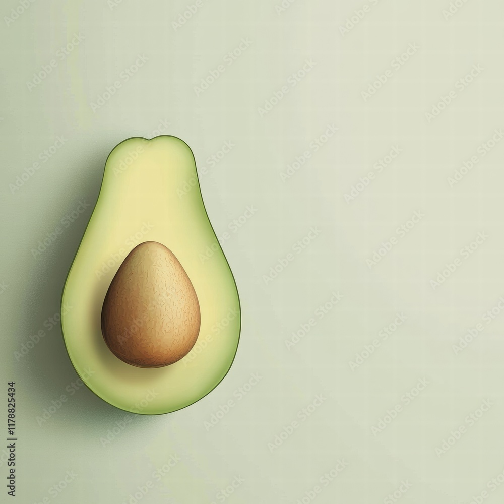 Fototapete fresh avocado shape with visible seed and ample copy space for creative mock up designs. generative 