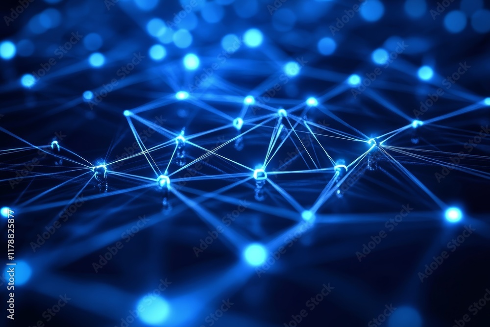 Aufkleber isometric graphic of digital network connection with blue nodes and lines representing data flow and