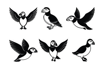 Puffin birds silhouette vector illustration