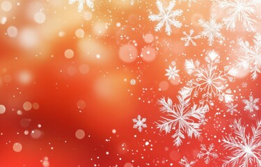 Festive red background with white snowflakes and bokeh lights creating a magical Christmas atmosphere