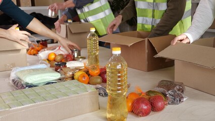 Ramadan Volunteer Program. A volunteer team packing donation food. Humanitarian aid