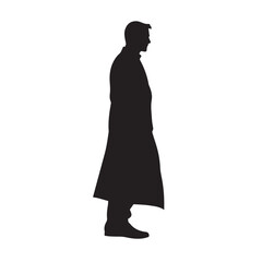 Side View Silhouette of a Man Standing in a Cloak - Vector Illustration