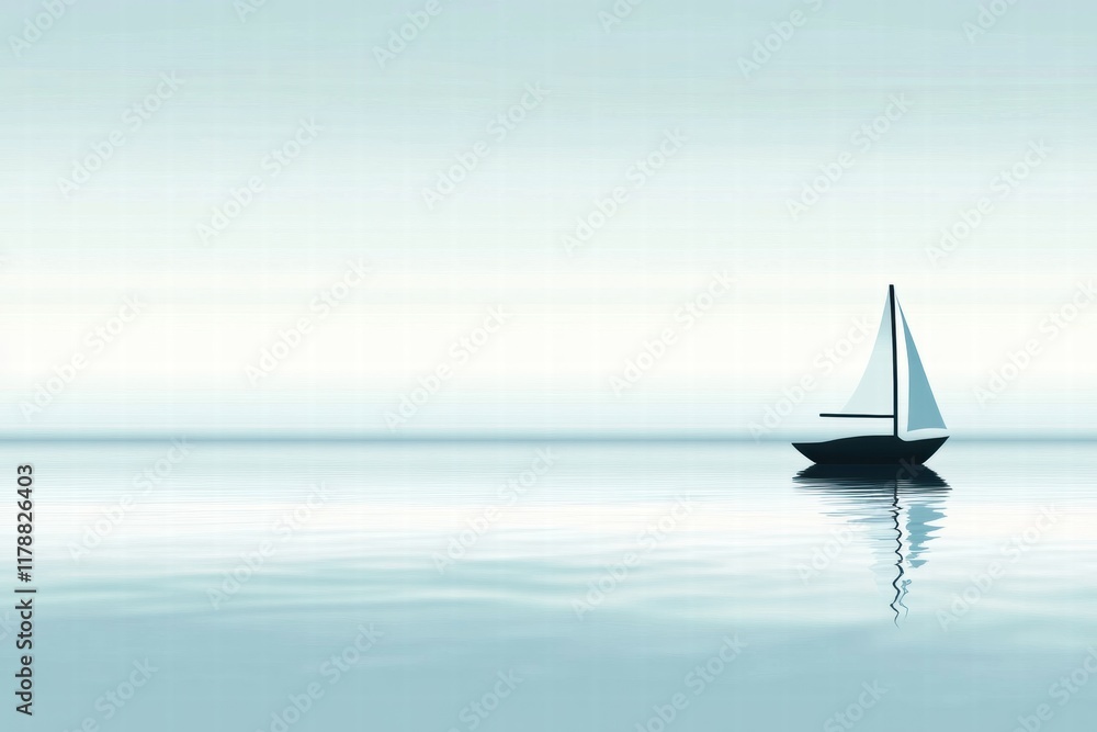 Aufkleber simple boat silhouette on tranquil water with soft reflections creating a sense of peace and calmnes