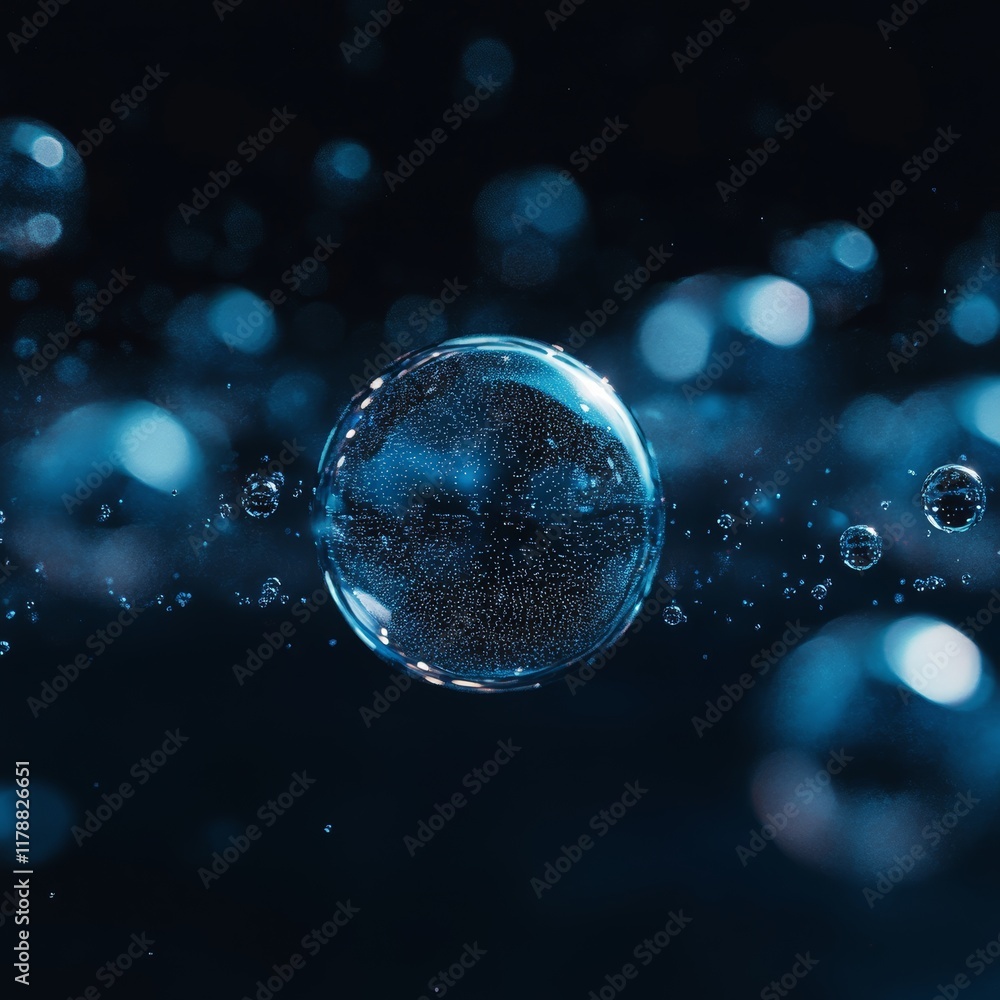 Poster a mesmerizing underwater scene showcasing intricate water bubbles with sparkling light reflections a