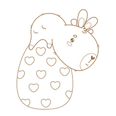 Outline Easter Capybara in bunny ears on big paschal egg. Happy cartoon kawaii animal. Line drawing, coloring book. Vector illustration. Kids collection