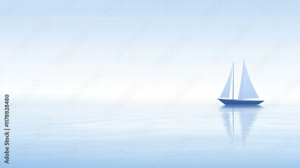 Fototapete calm water with a boat silhouette reflecting soft light creating a serene atmosphere for text placem