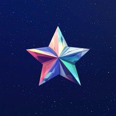 A star with a rainbow colored surface is floating in the sky