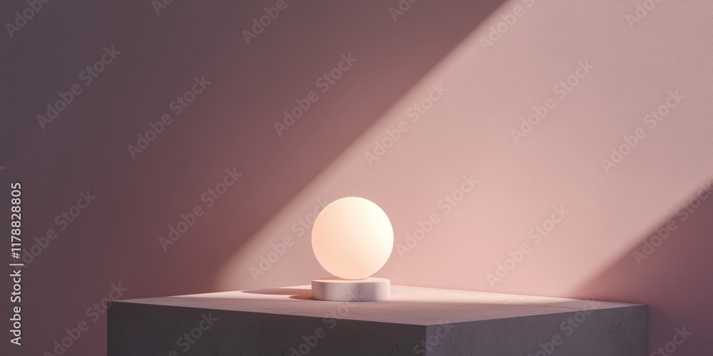 Poster a minimalist composition featuring a softly glowing sphere on a simple pedestal. the design highligh