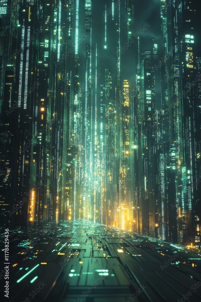 Poster explore a realistic depiction of big data streams illuminated in a futuristic environment. the vibra