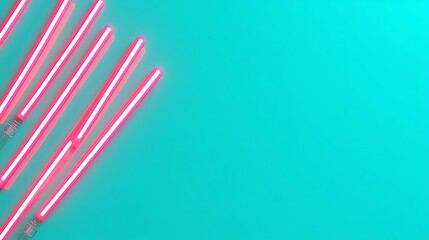 Pink Neon Lights on Turquoise Background