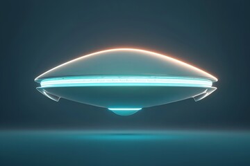 White and blue UFO is floating in the air. The blue and orange colors give the impression of a futuristic