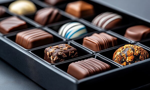 A box of assorted chocolates sitting on top of a table