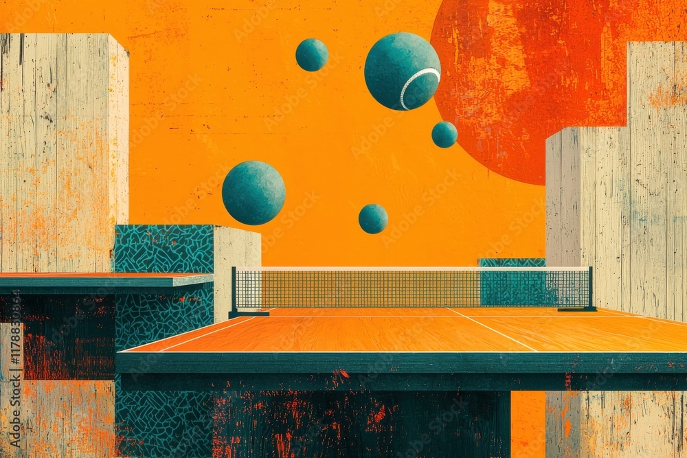 Poster abstract table tennis design with vibrant colors and dynamic elements