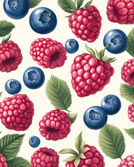 A close up of a blueberry and raspberry fruit pattern