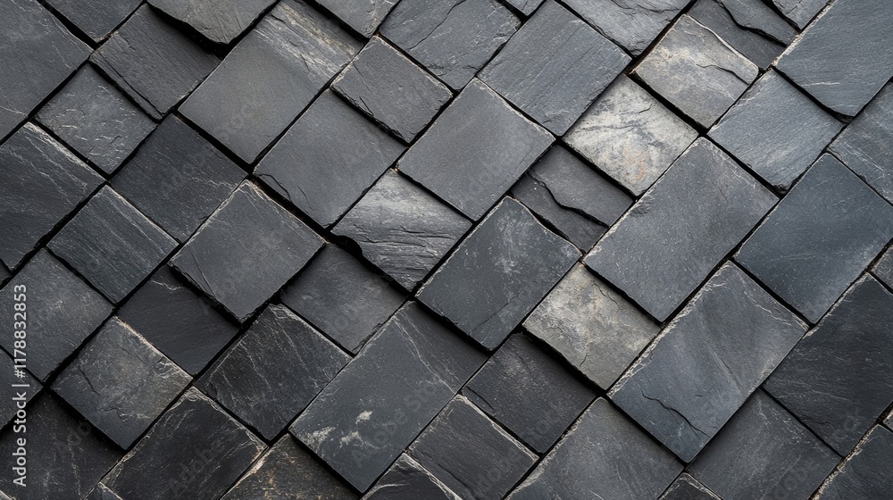 Poster close-up of a textured slate stone wall with a geometric pattern, ideal for backgrounds in architect