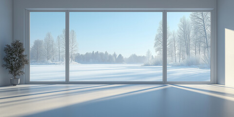 Winter wonderland scene snowy landscape modern architecture serene environment wide angle view tranquil concept