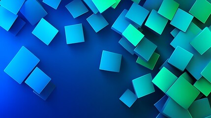 Abstract Blue And Green Cubes Scattered On Blue Background