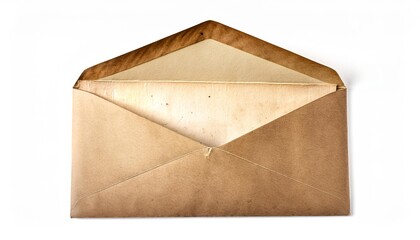Old vintage aged open paper envelope isolated on white