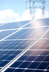 Solar power plant panel close-up view background. Electric solar battery station panels cells. Clean ecological electricity production, renewable energy concept, dramatic atmosphere, with white tones