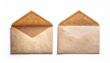 Old vintage aged open paper envelope isolated on white