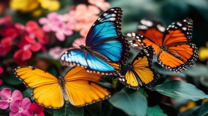 Fototapeta premium Vibrant Butterflies on Flowers