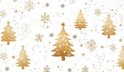 Elegant Christmas background with gold trees and snowflakes on white