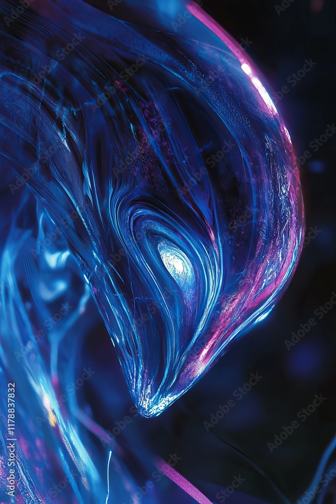 Poster vibrant abstract image featuring swirling blue and pink neon lights, creating a dynamic and futurist