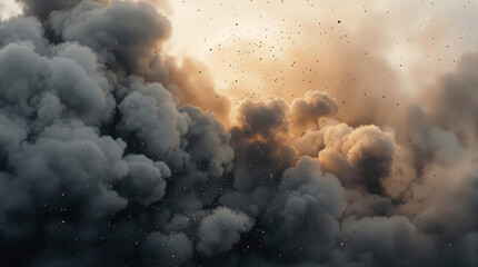 Obraz premium Thick, billowing smoke, possibly from a fire or explosion. Ideal for illustrating danger, disaster, pollution, or environmental issues.
