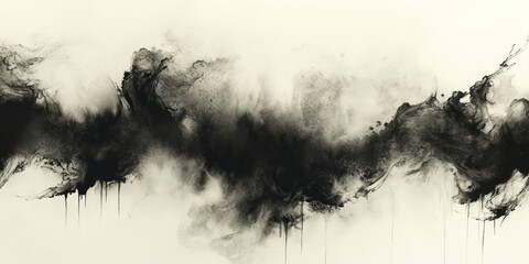 Abstract black ink smoke swirls on a white background, creating a dramatic and mysterious artistic effect.