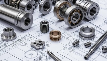 Precision metal components, engineering drawings, mechanical parts, various machine elements.
