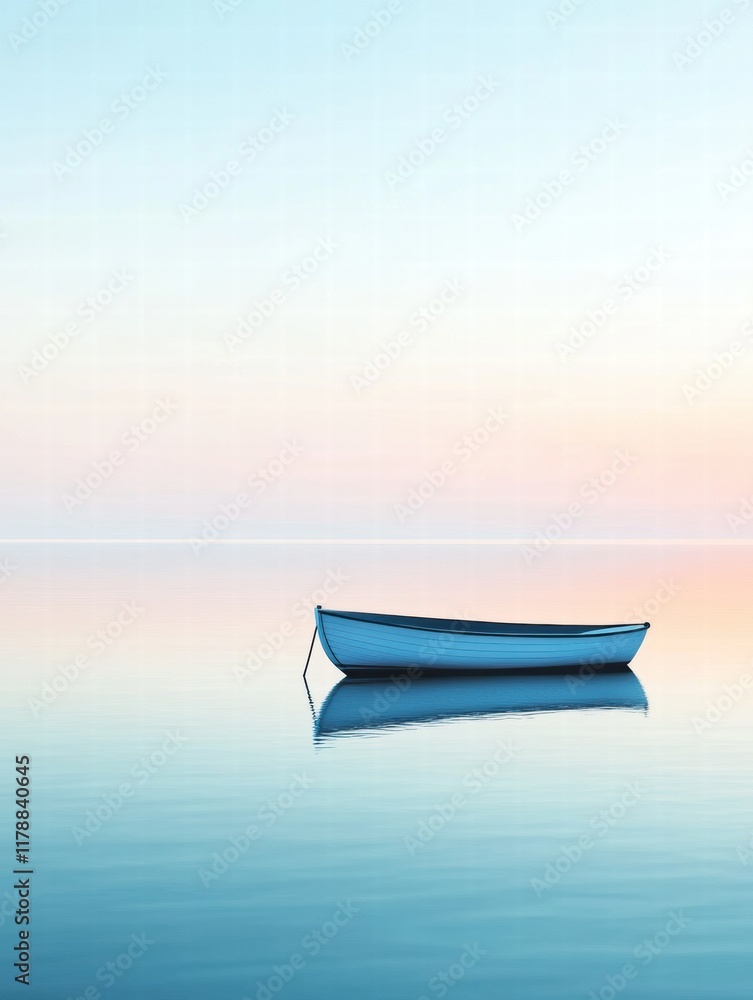 Fototapete calm waters with a simple boat silhouette and soft reflections creating a serene atmosphere for text