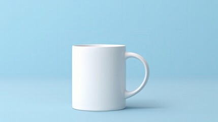Obraz premium White Mug Mockup on Light Blue Background for 3D Rendered Product Presentation and Design Visualization