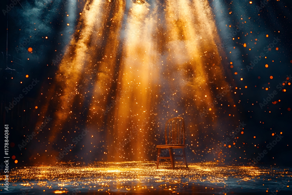 Poster a dazzling stage illuminated by golden rays and sparks creates a captivating background for a stock 