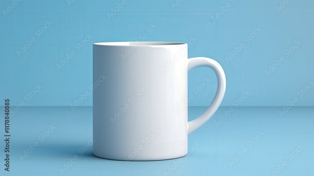 Poster white ceramic mug mockup on light blue background for 3d rendered product display and branding use i