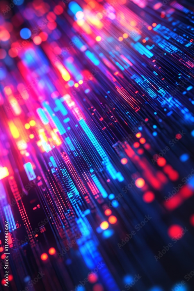 Poster colorful abstract background of digital information flowing through a network of light and data stre