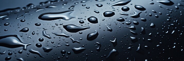 Close-up of Black Surface with Water Droplets Captured in High Detail, Ideal for Textures, Backgrounds, and Abstract Designs