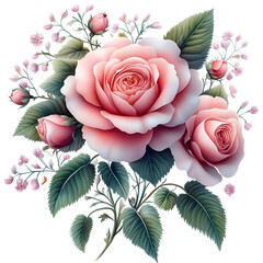 Nature, flowers, clipart watercolor painting of flower, symmetrical pattern, botanical print on white background, vintage style.QW-0875