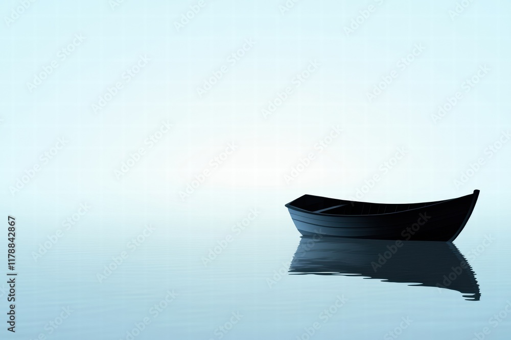 Leinwandbilder Serene silhouette of a boat on calm water with reflections and ample copy space for text placement. Generative AI