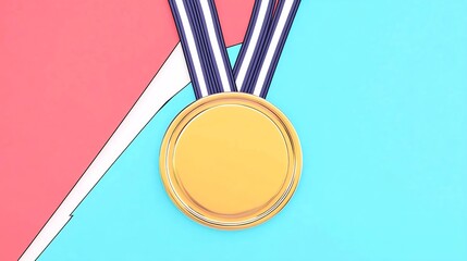 Close-up Photo: Shining Gold Medal Mockup on Vibrant Background. AI Generated