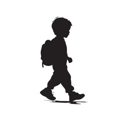 silhouette of a boy walking with a bag - vector illustration