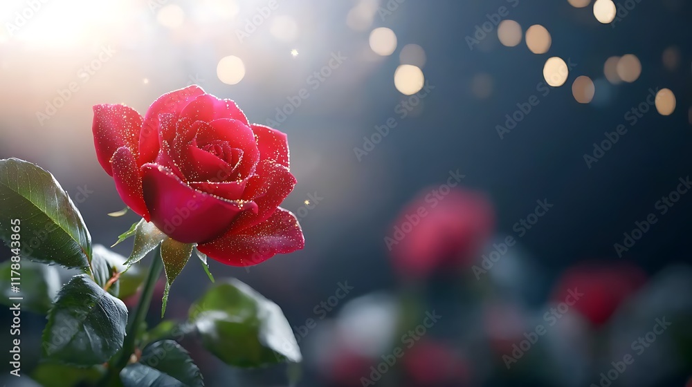 Poster stunning glowing red roses with enchanting golden sparkles against a dark and mysterious background 